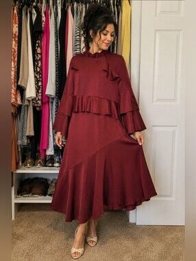 Boutique Burgundy Ruffle Maxi Dress